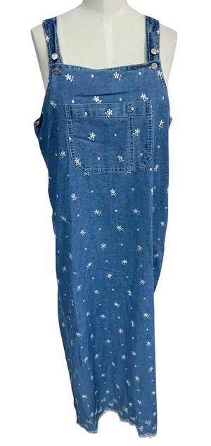 Solutions Women's‎ Large Blue Denim Floral Jumper Maxi Dress Cottagecore thumbnail 1