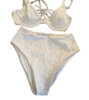 The Bikini Lab NEW White Floral Jacquard Underwire Bikini SET with High Waisted Bottom Medium thumbnail 7