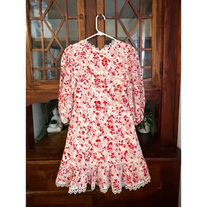 La Maison Talulah Red White Floral Lace Mini Dress V-Neck Puff Sleeve 0406 thumbnail 3