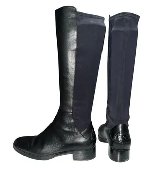 Tory Burch Womens 9.5 Caitlin Riding Boots Knee High Leather Black Logo‎ Pull On thumbnail 1