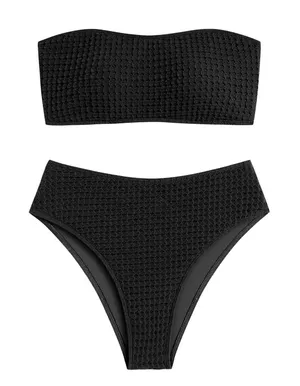 NWT ZAFUL Black Bandeau‎ Bikini Set High Cut High Rise Strapless Small thumbnail 1