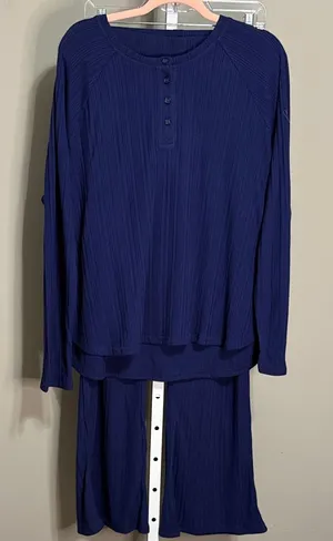 Sunday Brunch 2X NWT Rib Knit Lounge Set Deep Blue Soft‎ Comfy Cozy Chic thumbnail 1