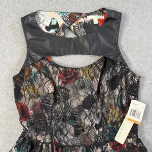 CHORD Juniors Size 7 Black Multi-Color Floral Lace Sleeveless Fit & Flare Dress thumbnail 2
