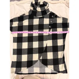 7th Ray Buffalo Plaid Cowl Neck Asymmetrical Button Wrap Sweater Black White L thumbnail 7