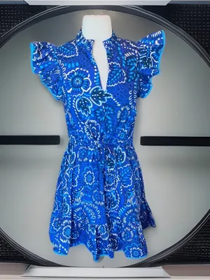 Avara Sloane Bright Blue Dress Flutter Sleeve Drawstring Cinched Waist Mini New thumbnail 6