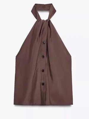 ZARA Women’s Brown Halter Neck Button-Front Top thumbnail 6