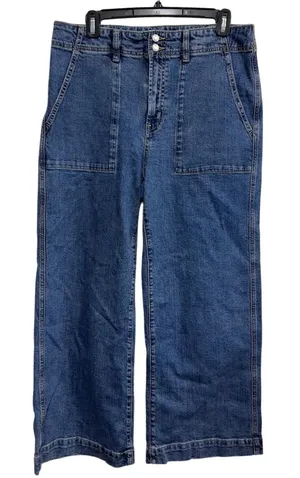 Gap High Rise Wide Leg Crop Jeans Women's 12 31R Dark Wash Utility Pockets thumbnail 1