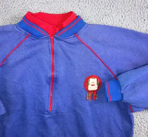 Vintage Nu Nu Sport Quarter Zip‎ Pullover Sweatshirt Teddy Bear Plaid Patch 90s thumbnail 1