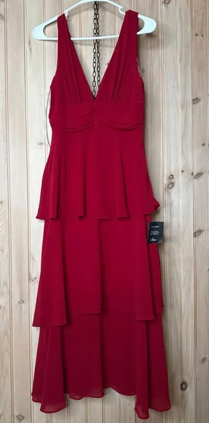 NWT Lulus Celebration Time Red Sleeveless Tiered Midi Dress Holiday Party Sz S thumbnail 1