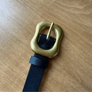 H&M Black Faux Leather Belt with Gold Buckle, Size Medium thumbnail 4