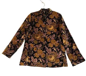 Sun N Sand Womens Small Quilted Jacket Floral Brown Black Fall Colors thumbnail 1