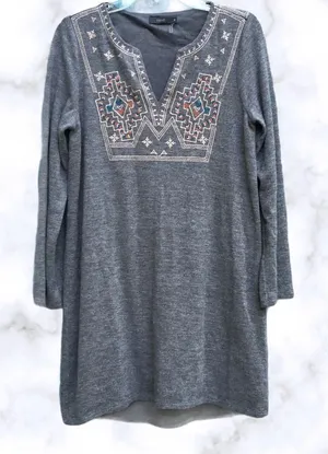 Anthropologie THML Embroidered Sweater Dress Grey v6x thumbnail 1