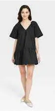A New Day EUC Women's Black Poplin Mini Dress Flutter Sleeves Size M thumbnail 1