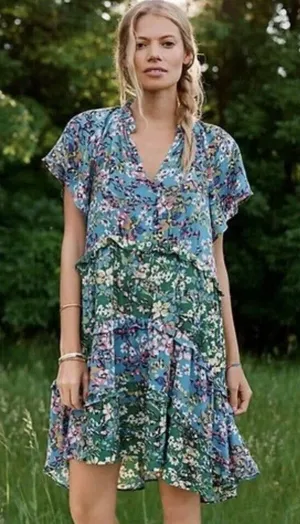 Anthropologie Robin Tiered Floral Flutter Sleeve Dress XS Garden Cottagecore thumbnail 1