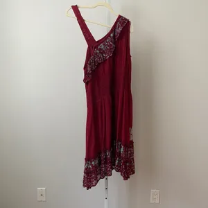 Fashion Terminal Cotton Boho Lagenlook Peasant Smocked Midi Dress OS Red thumbnail 6