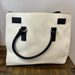 Michael Kors Large Hamilton White Black Leather Multiway Tote Shoulder Bag Purse thumbnail 4