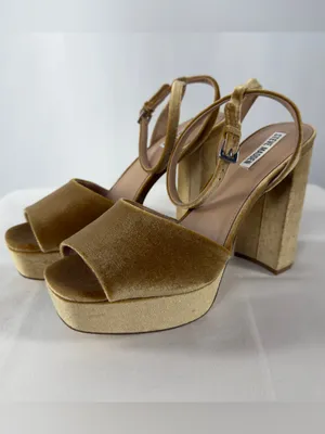 Steve Madden Lourdes Velvet‎ Platform Sandals in Gold Size 9.5 thumbnail 4