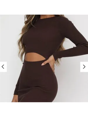 Whitefox Headlines Brown Chocolate Knit Sweater Cut Out‎ Dress Size XS thumbnail 2