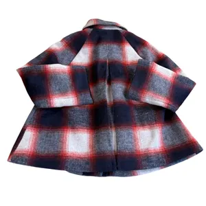 Gap Plaid Wool Blend Swing Coat Girls XXL Navy Red Grey Zip Snap Jacket New thumbnail 9