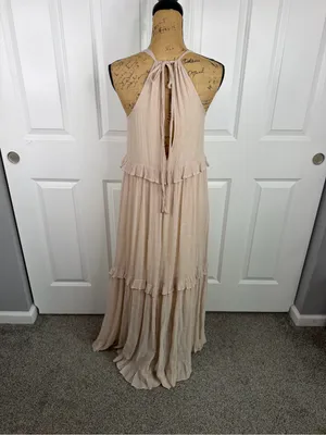 Listicle Size S Beige Ruffle Tiered Boho Maxi Dress Rayon Blend thumbnail 11