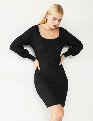 NWT Nine West Womens Squareneck Sweater Dress WW14Y307RS1 Black M thumbnail 1