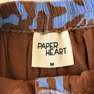 Paper Heart Abstract Floral Linen Blend High Rise Shorts Womens M Brown Blue thumbnail 4