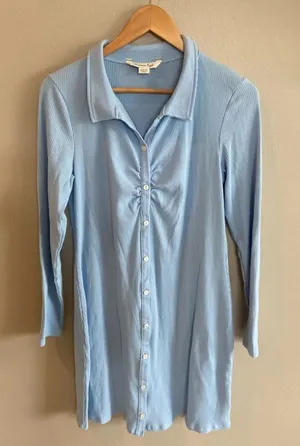 AMERICAN EAGLE Ribbed Knit Long Sleeve Midi Button Up Dress Baby Blue‎ XL thumbnail 1