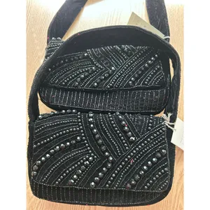New Women’s A New Day Velvet Beaded Handbag 👜 Purse Black 11.5”x6.5” w/Flaw thumbnail 3
