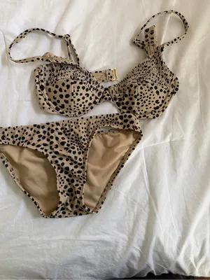 Xhilaration Beige Leopard Print Bandeau Bikini Top and Bottom thumbnail 2