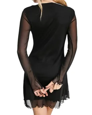 Stradivarius Black Long Sleeve Mesh Mini Dress S thumbnail 2