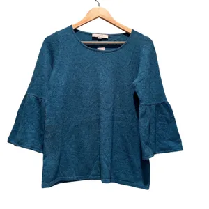 Loft Flounce Sleeve Knit Top‎ Wool Blend Medium Teal Shirt NWT thumbnail 1