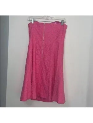 Lilly Pulitzer Pink Strapless Floral Lace Printed Overlay Dress Non Stretch thumbnail 6