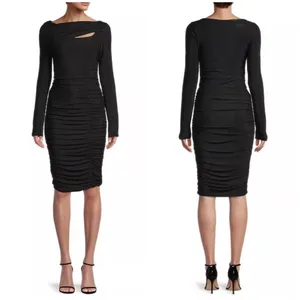 Rachel Parcell‎ Metallic Bodycon Ruched Midi Long Sleeve Dress Stretch Black Sm thumbnail 2