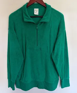 OFFLINE by Aerie Womens Green Terry Cloth Quarter Zip Pullover Sweatshirt Medium thumbnail 1
