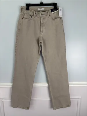 NWT Abercrombie & Fitch Curve Love Low Rise Baggy Jean Cream Color Sz 28/6 Tall thumbnail 2