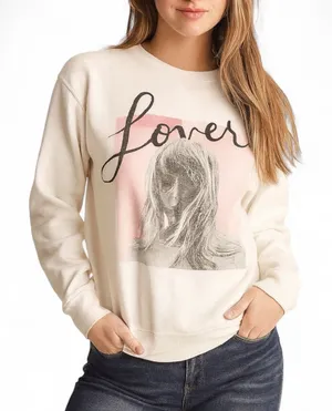 Taylor‎ Swift Lover Crewneck Sweatshirt White Pink Album Graphic Medium Pullover thumbnail 1
