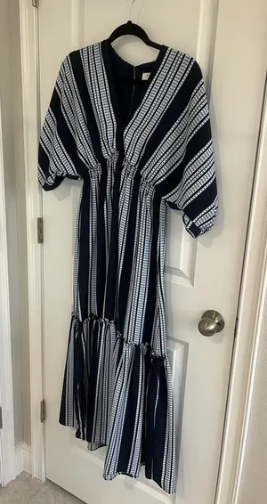 Taylor Navy Blue Striped Dress Size 2 thumbnail 1