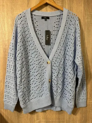 Lulu's Light Blue Open-Knit Cardigan Size Large thumbnail 1