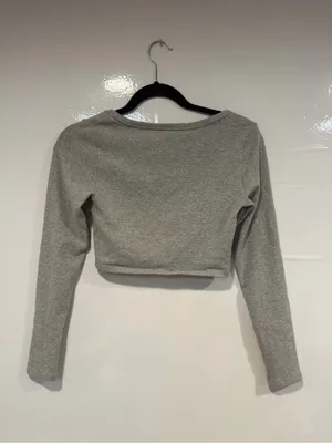 Zara Heather Gray Knit Long-Sleeve Crop Top thumbnail 3