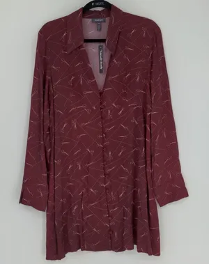 Modcloth A Cut Above Average Shirt Dress Size 12 Burgundy Scissors Hair Stylist‎ thumbnail 1