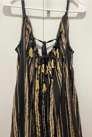 Free People Unearthen Black & Mustard Striped Tassel Maxi Dress oversized thumbnail 1