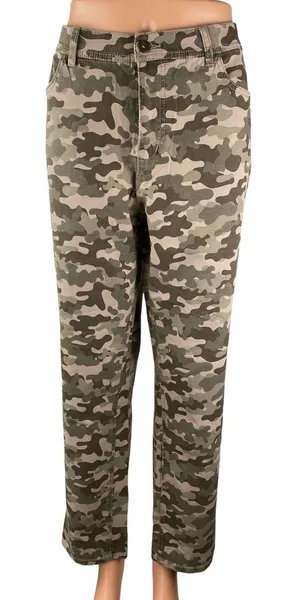 D&Co Denim & Co Women's Green Camo Army Military Straight Denim Jeans Size 14 thumbnail 1