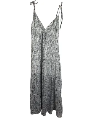 Abercrombie & Fitch Chiffon Flowy Tiered Maxi Dress White Geo Print size M flaw thumbnail 2