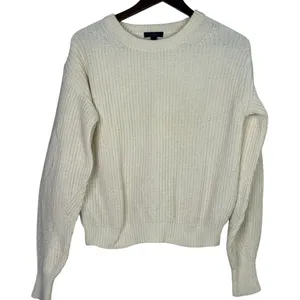 J. Crew Wool Blend Cable Knit Relaxed Fit Long Sleeve Crew Neck Sweater XS Cream thumbnail 14