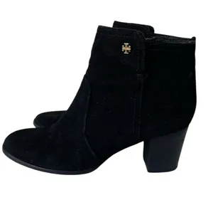 Tory Burch Suede Leather Block Heel Ankle Boots Booties Black Size 8.5 thumbnail 1