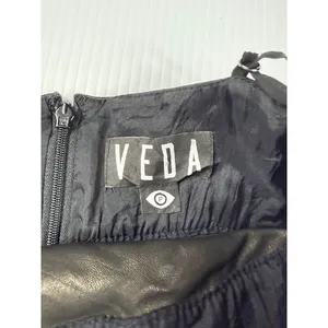 VEDA Black Suede Leather Trim Mini Dress Party Cocktail Women's P‎ thumbnail 4