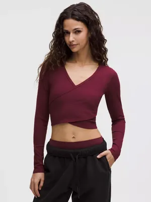 Lululemon Nulu Ribbed Wrap-Front Long Sleeve Shirt Heart Sleeve Burgundy Bay thumbnail 8