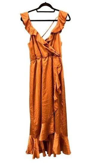 Show Me Your MuMu Samantha Orange Ruffle Wrap Dress thumbnail 1