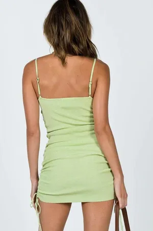 Princess Polly ruched Bridie mini dress in green thumbnail 3