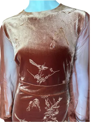 Fehaute Velvet Crew Neck Mermaid Midi Dress 12 Brown/Rust NWT IN PACKAGE thumbnail 2